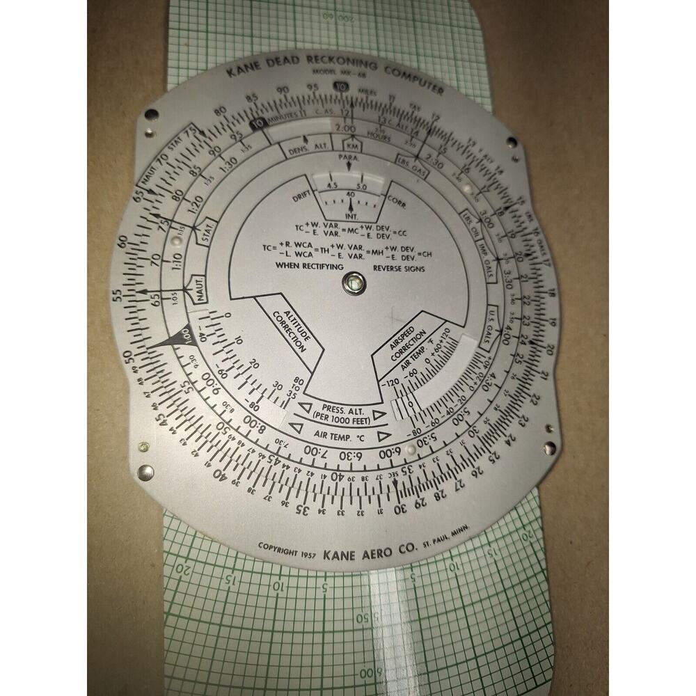 Vintage Kane Areo Co Dead Reckoning Computer model MK - 68 1950s pilot tool